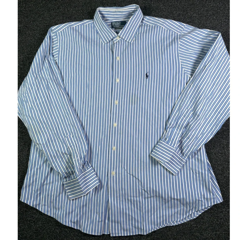 Polo Ralph Lauren Mens XXL Classic Fit Blue White Striped Button Down Shirt